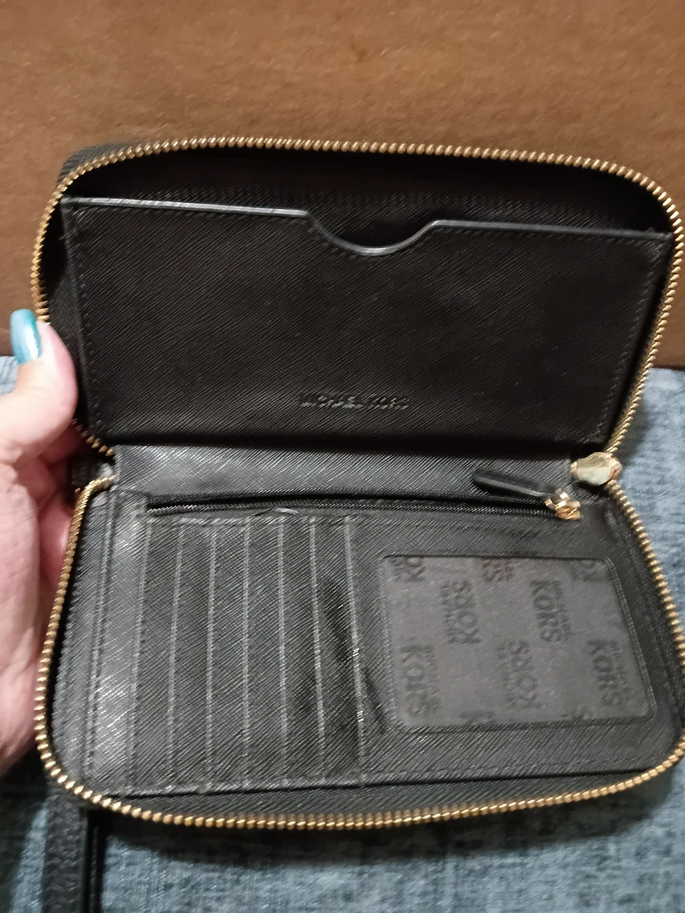 Michael Kors Black Leather Zip-Around Wristlet Wallet